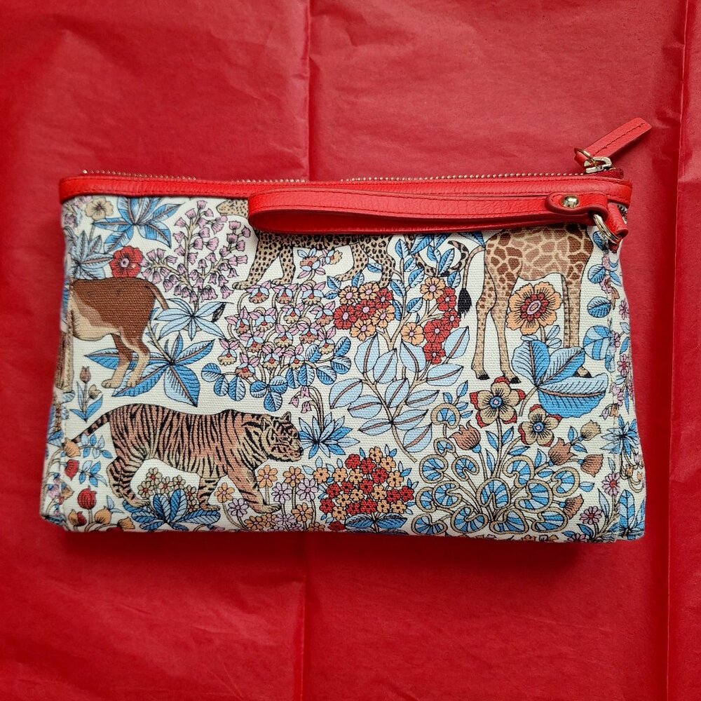 Talbots Canvas Wristlet / Wallet / Makeup Bag - FUN Animal Print